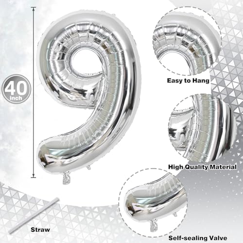 Image of 19th Birthday Balloon for Girls Boys, 40 Inch Silver Number 1 & 9 Mylar Balloons Self Inflating, Big Foil Helium Number 19 Balloons for Men Birthday Decor Women Anniversary Party Decorations Supplies