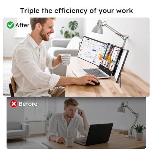 Dopesplay 14,1 Laptop Bildschirm Erweiterung, 1200P FHD Laptop Screen Extender, Plug & Play IPS Triple Monitor, Kompatibel mit 14-17 für Windows, Mac, Android, Chrome- USB-C/HDMI Anschluss