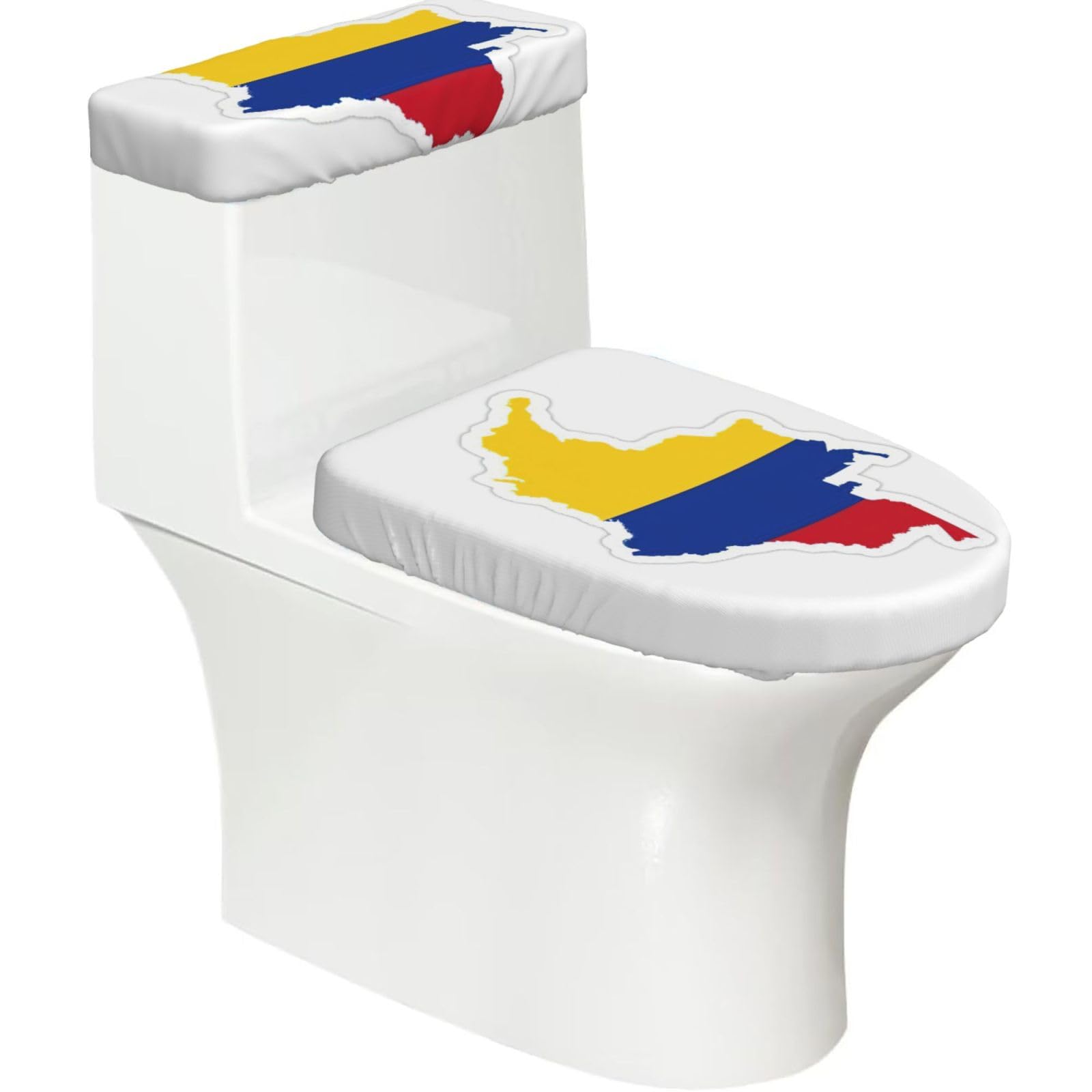 Colombia Flag Map Print Toilet Lid Cover And Tank Lid Cover For Bathroom With Elastic Bottom, Bathroom Decoration