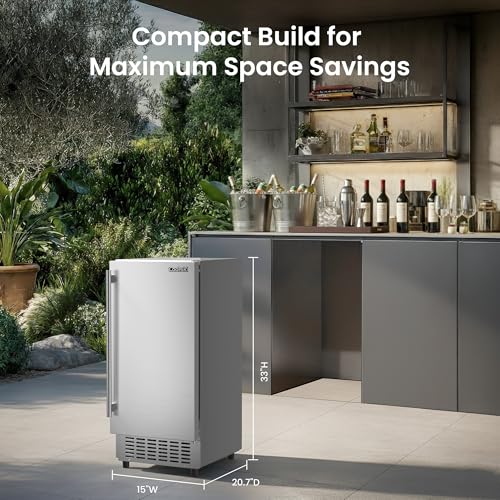 Image of Coolski 15 inch Under Counter Ice Maker Machine, 130 Lbs /Day, 30 LBS Storage Bin, Auto-Cleaning, Built-in Freestanding Commercial Ice Maker for Outdoor Home Bar Restaurant
