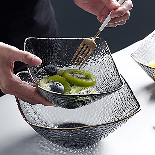 Ciotola per Insalata Insalata di Vetro Ciotola Oro Placcato Bordo in Vetro Trasparente Ciotola di Vetro Dessert Snack Dessert Frutta e Verdura Ciotola Forniture di Cucina Insalatiera(A,L)