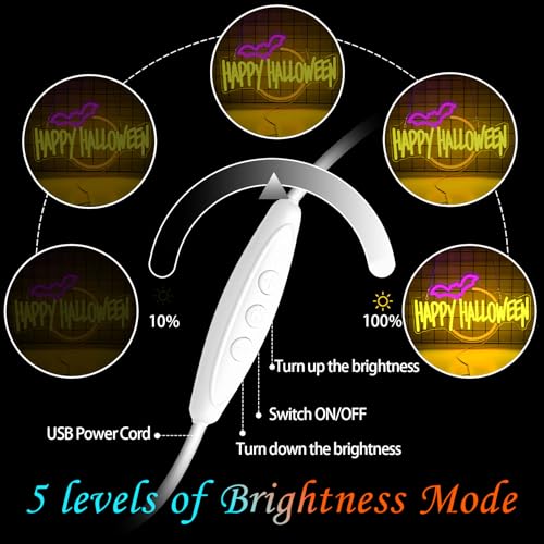 Image of Happy Halloween Neon Sign Bat LED Light Up for Bedroom Home Bar Halloween Decor Trick or Treat Party Backdrop USB Powered