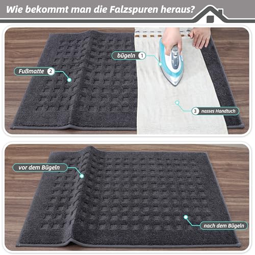 BEQHAUSE Fussmatte Innen, waschbar Fußmatte Innen, rutschfeste Schmutzfangmatte 80x120cm, Teppich Eingangsbereich Innen für Hund, Innenbereich, Haustür, Flur, Dunkelgrau
