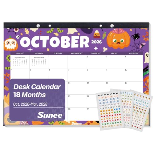 Image of SUNEE Desk Calendar 2027 - 17 inch x 12 inch Desk Pad Calendar, 18-Month Monthly Planner Oct. 2026 - Mar. 2028, Desktop Calendar with 308 Planner Stickers, Plastic Protective Corners for Office, School and Home, Seasons Color
