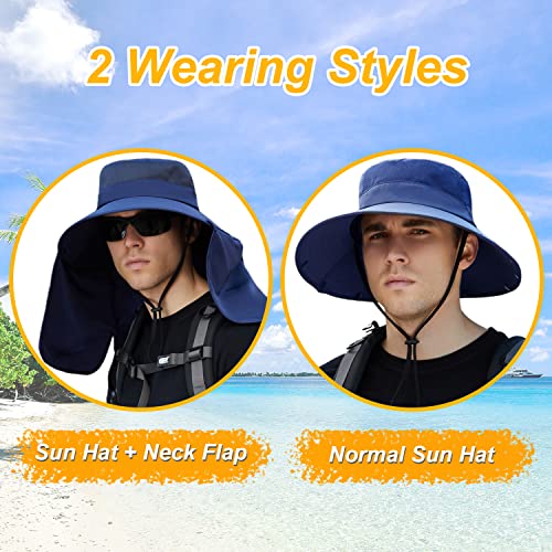 Image of Women Wide Brim Face Mask Sun Hat Detachable Neck Face Flap Ponytail UV Protection Visor Hat Garden Fishing Hiking
