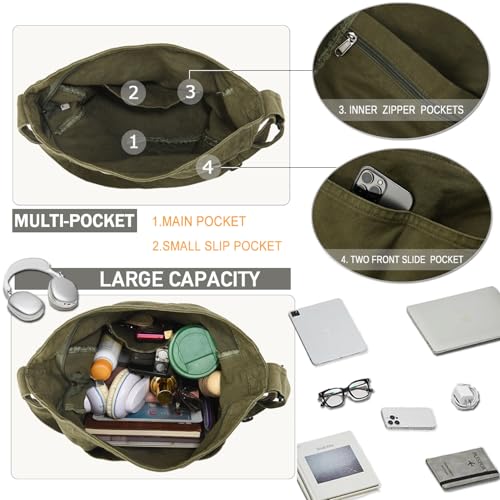 Dainaotm DAI04-1-ARMY GREEN Canvas Tote Bag Casual Hobo Crossbody Shoulder Bag thumb #2