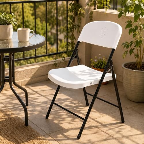 Image of Folding Metal Chair for Home & Office | Heavy Duty Iron Frame | Nylon Seat & Backrest | Space Saving Foldable Chair for Study Room, Kitchen, Balcony & Restaurant | (Plastic White)