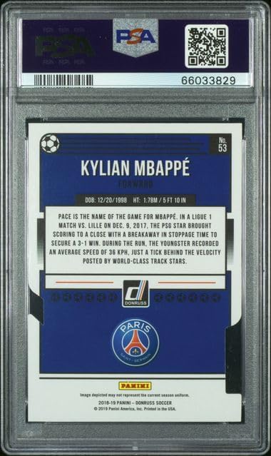Graded 2018 Panini Donruss Press Proof Die Cuts Kylian Mbappe #53/100 Soccer Card PSA 9 Mint