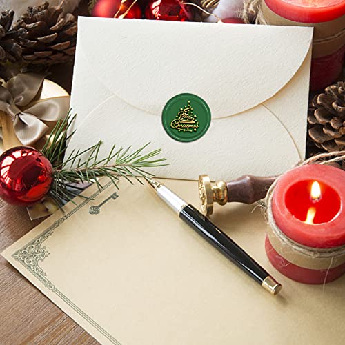 CRASPIRE Merry Christmas Wax Seal Stamp Tree Sealing 30mm/1.18inch Removable Brass Head with Wooden Handle for Invitations Greeting Cards Wrap - Image 3