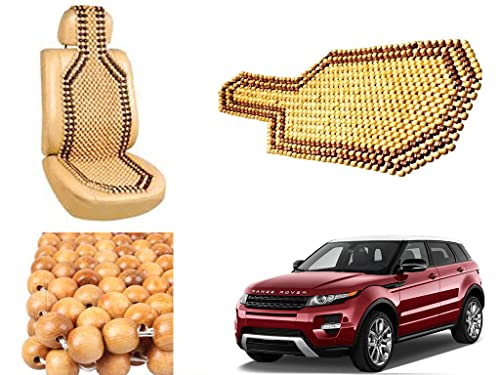 Image of Car Bead Seat Wooden Beads Cushion Cover Pad for Land Range Rover Evoque, Acupressure Sitting Seat Cover | Cream Color - Pack of 1