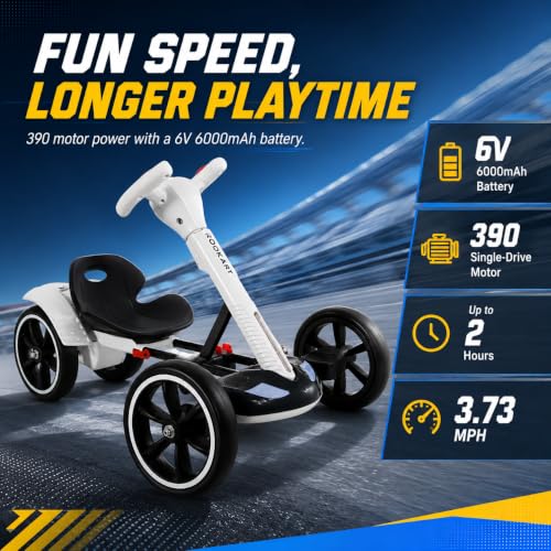 Image of MAOO Electric Go Kart for Kids, Foldable Ride On Toy Car for Toddlers Ages 2-4, Zero Assembly Battery Powered Go Kart with EVA Foam Tires, Adjustable Seat, Steering Wheel, 390 Motor, 3.73 MPH (White)