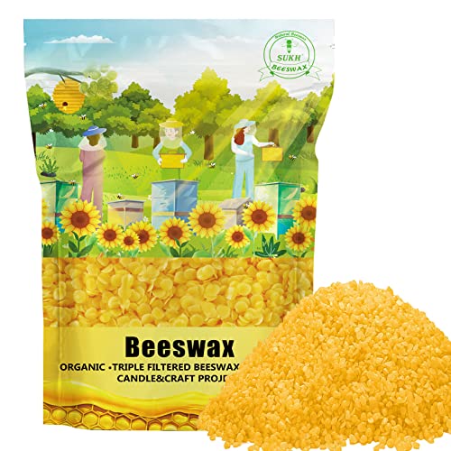 Sukh Pellets de cera de abeja - Beeswax Pellets cera de abeja amarilla para hacer velas, cera de abejapara proyectos de bricolaje, bálsamos labiales, lociones