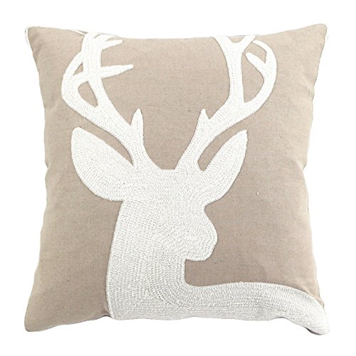 WOMHOPE Pack of 1 Christmas Pillow Covers Embroidery Sleigh Snowflakes Winter Decorative Square Cushion Covers Shells 18 X 18 Inches for Bed,Sofa,Couch (Griege Deer (Set of 1 pcs))