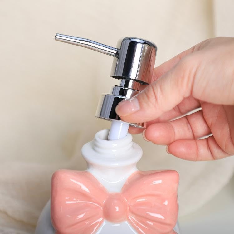 123Arts Ceramic Soap Bottle, Bow Tie Relief Lotion Dispenser with Pump,350ML - Image 8