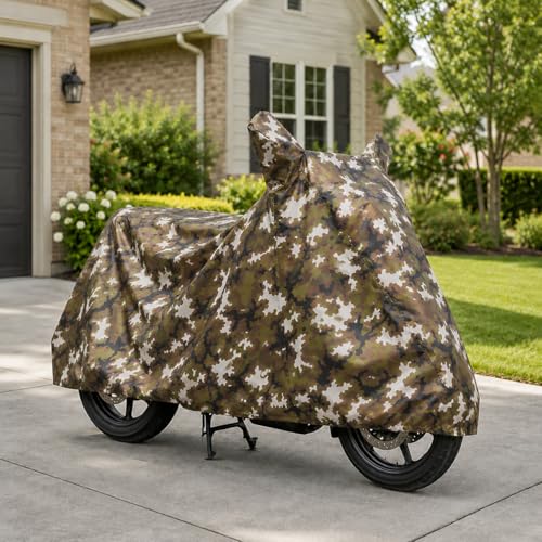 Image of Sulfar 100% Waterproof Universal Bike Cover UV Protection & Dustproof Bike Body Cover for Royal Enfield Bullet Bike (Jungle Green)