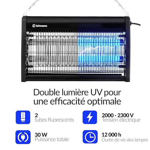 Lehmann Lampe Anti Moustique Electrique, 30 W, Appareil Anti Mouches, Insectes, Moustiques sans Produits Chimiques, Commande à Distance, Silencieux, UV Tue Mouche pour Surfaces Jusqu’à 300 m² – vue 5