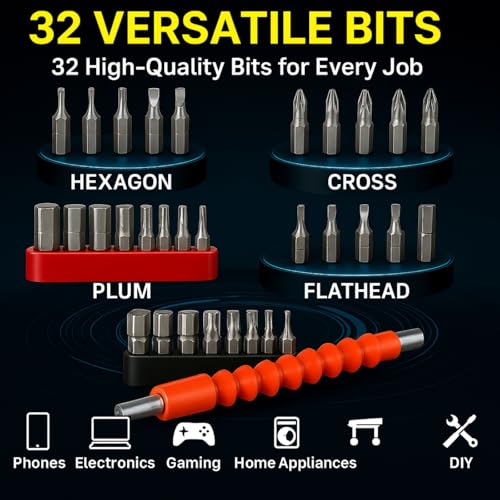 Image of GoHigh PowerPlus Electric Screwdriver - 32 Bits, 4.2V Cordless, 1Hour Fast Charge, Auto Torque, Magnetic Grip | Ideal for Furniture, Electronics & DIY | 1Year Warranty