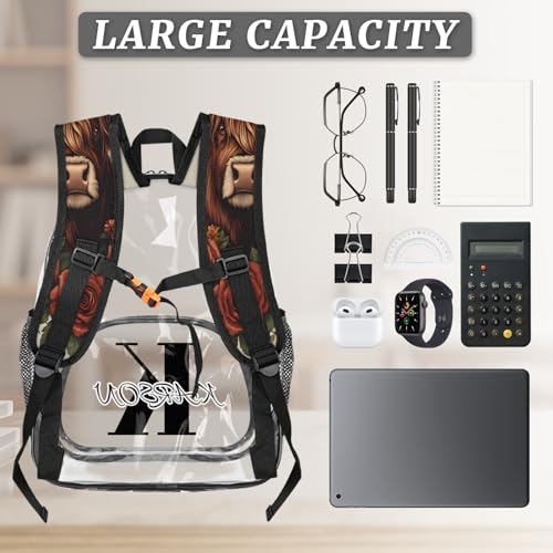 Personalized Cow Large Clear Backpack Stadium Approved Heavy Duty PVC Plastic Custom Flower Cow Transparent Backpacks See Through Bag with Name3