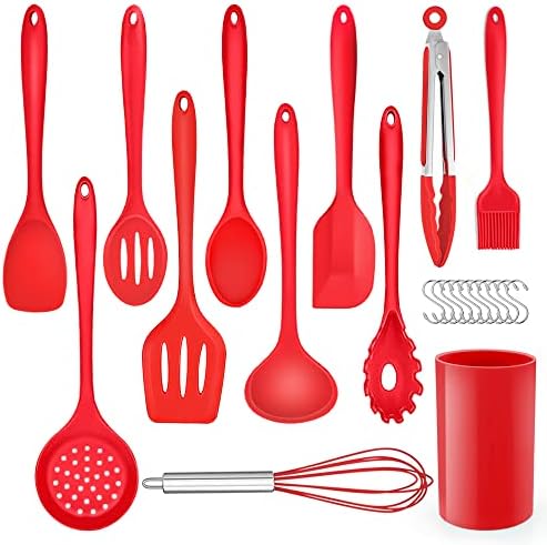 Herogo Kitchen Utensils Set, 22-Piece Silicone Cooking Utensils with Holder, Kitchen Tools Turner Spatula Spoon for Non-Stick Cookware, Heat Resistant & Non-Scratch, Dishwasher Safe (Red)