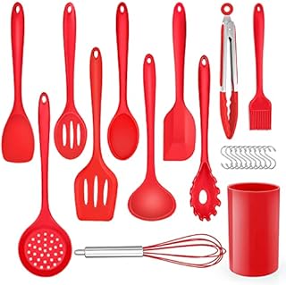 Herogo Kitchen Utensils Set, 22-Piece Silicone Cooking Utensils with Holder, Kitchen Tools Turner Spatula Spoon for Non-Stick Cookware, Heat Resistant & Non-Scratch, Dishwasher Safe (Red)