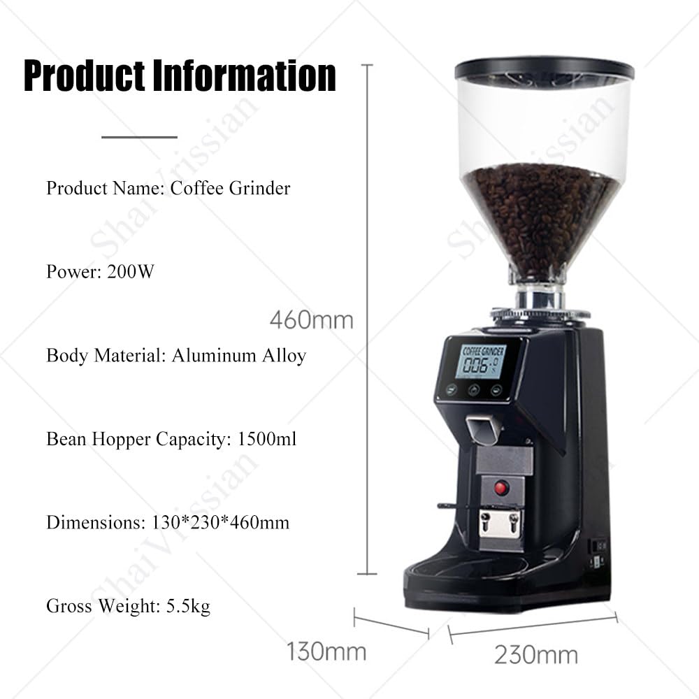 Elektryczny Młynek Do Kawy Z Ekranem Dotykowym I Timerem Black-500g | Płaskie żarna 60 Mm,Pojemność 250/500 G,Do Espresso,Metod Przelewowych I French Press;Do Kawiarni I Użytku Domowego