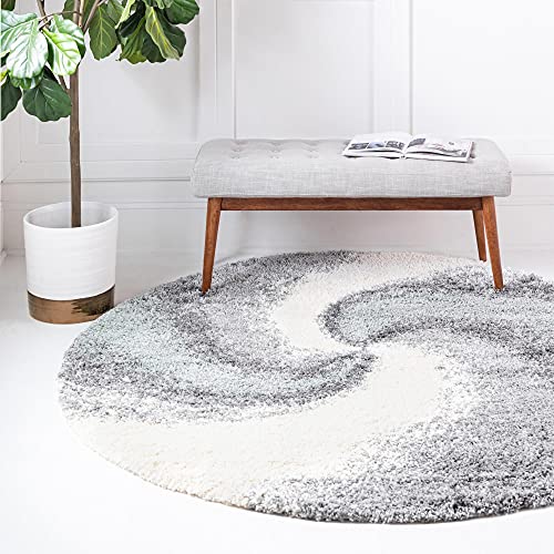 Rugs.com Soft Touch Shag Collection Round Rug – 8 Ft Round Sage Green Shag Rug Perfect for Kitchens, Dining Rooms