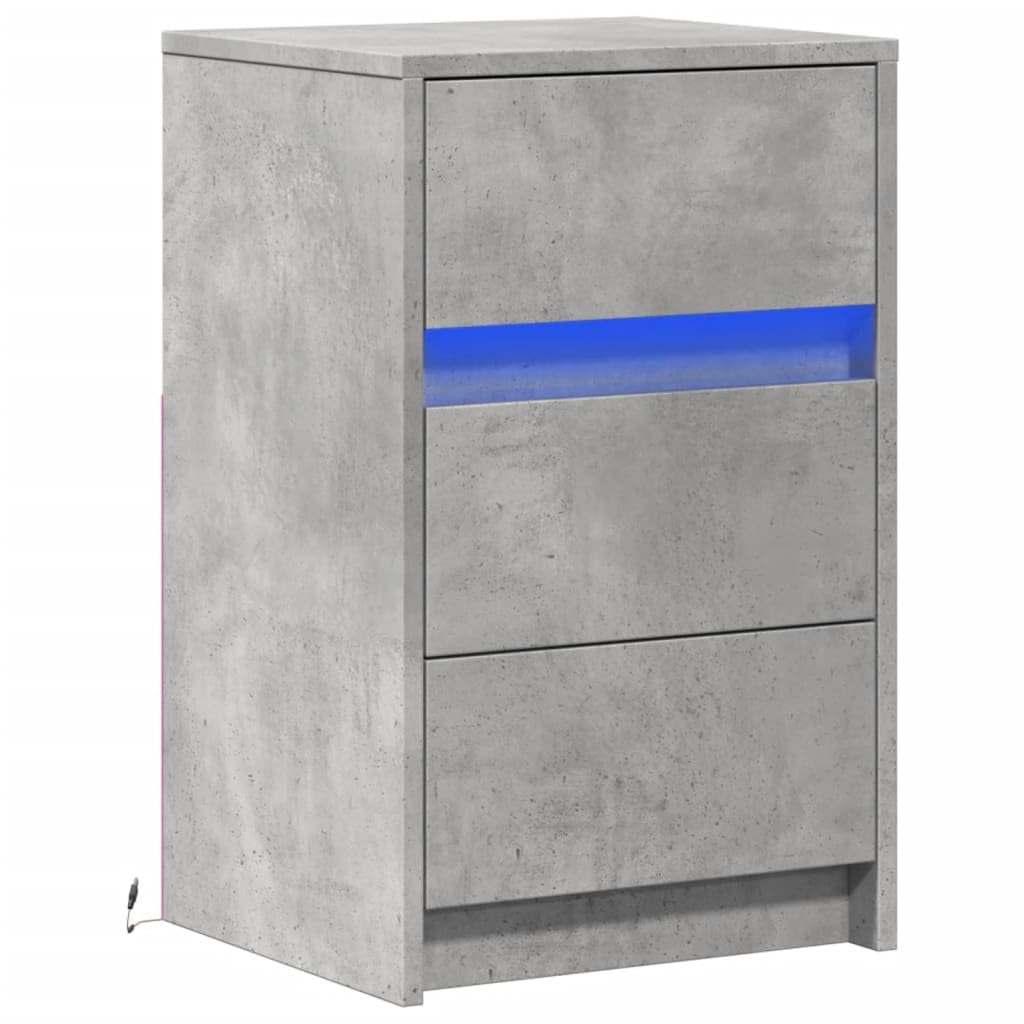 vidaXL Comodino con Luci LED Grigio Cemento in Legno Multistrato