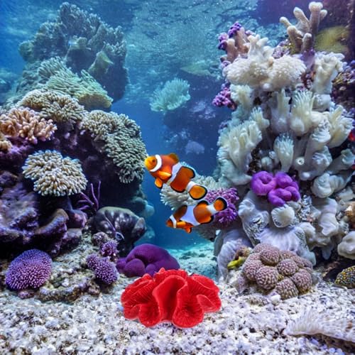 Image of Balacoo Aquarium Coral Decorations: Fish Tank Artificial Coral Reef Ornaments - Resin Aquarium Plants Decoration for Landscape (Red)