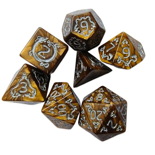 YAZWUR 7 Stück Polyedrisches Würfel Set DND Dice für Dungeon und Dragons MTG RPG D&D D20, D12, D10, D%, D8, D6, D4 (Rote Gravurmuster)