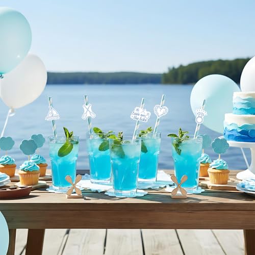 Serencatcher 50 pitillos de papel para fiesta temática lago miniatura 2