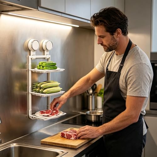 Estantería de pared plegable con 3 niveles extraíbles para cocina y baño 3