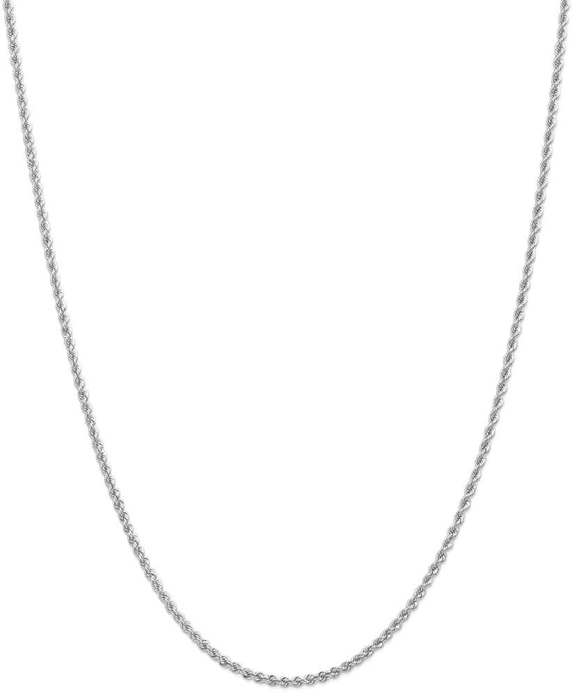 IceCarats 14K Solid White Gold 2.25mm Thin Rope Chain Necklace Polished