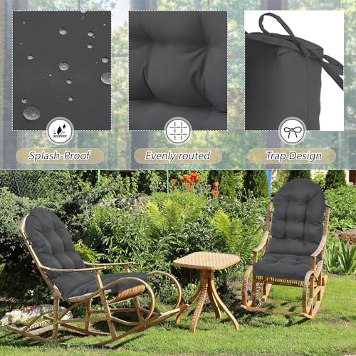 Image of Geelin 4 Pcs Outdoor Patio Chair Cushion Thick High Back Adirondack Chair Cushion Tufted Weather & Fade Resistant Anti-Slip Outside Rocking Chairs Pads with Ties 44 x 19 x 4 Inch (Dark Gray)