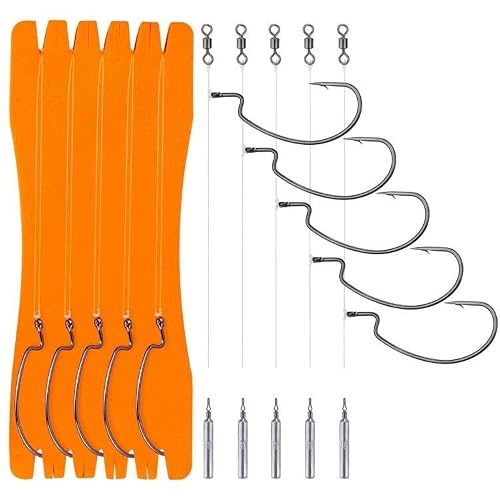 Thkfish Drop Shot Ready Rigs For Pike Fishing Rigs Wacky Rig Kit 5Pcs(Offset Hook 3/0#,Sinker 1/6Oz) #TOP4