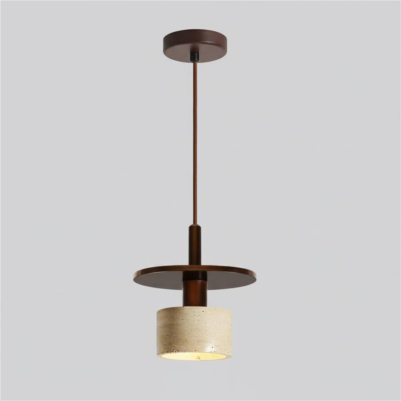 HUAYUSEDF Japanese Modern Travertine Solid Wood Pendant Lamp Chandelier Hanging Lighting Ceiling Fixture Adjustable Cord for Bedroom Bedside Accent(Brown)