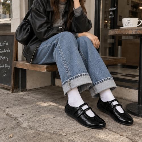 HIULYCENCE Mary Jane Sneakers Women Ballet Flats for Retro Black US8 - image 3