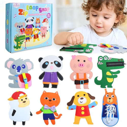 IROLEHOME Learning to Dress Busy Boards for Toddlers, Shoe Tying Practice for Kids, 8-in-1 Basic
