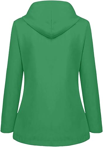 Miniatura 2 de Chaquetas de lluvia de talla grande para mujer, chaqueta de lluvia sólida para exteriores, impermeable, con capucha, resistente al viento