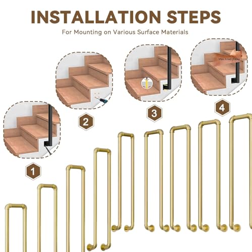 Rampe en fer forgé pour escaliers intérieurs extérieurs or 1 marche - 8