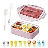 RANJIMA Bento Box Kinder Erwachsene, Kinder Lunchbox mit Fächern, Auslaufsicher Brotdose Kinder mit Besteck, Brotbox Kindergarten mit Obstgabel für Frühstücksbox, Salatbox, Snackbox (Rosa)