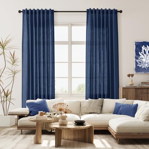 Image of Joywell Linen Curtains 84 Inches Long for Living Room Denim Blue