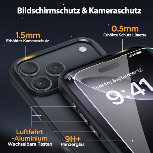 Image of Miracase Magnetic for iPhone 17 Pro Case 6.3 inch with Screen Protector, [Compatible with MagSafe] Military-Grade Protection, Anti-Fingerprint, Slim Thin Phone Case for iPhone 17 Pro Cover, Black