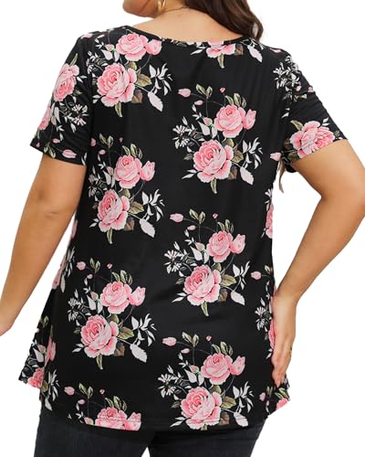 Image of JOELLYUS Plus Size Tops for Women Tunic Floral Casual Short Sleeves T Shirts Flowy Blouses 2026
