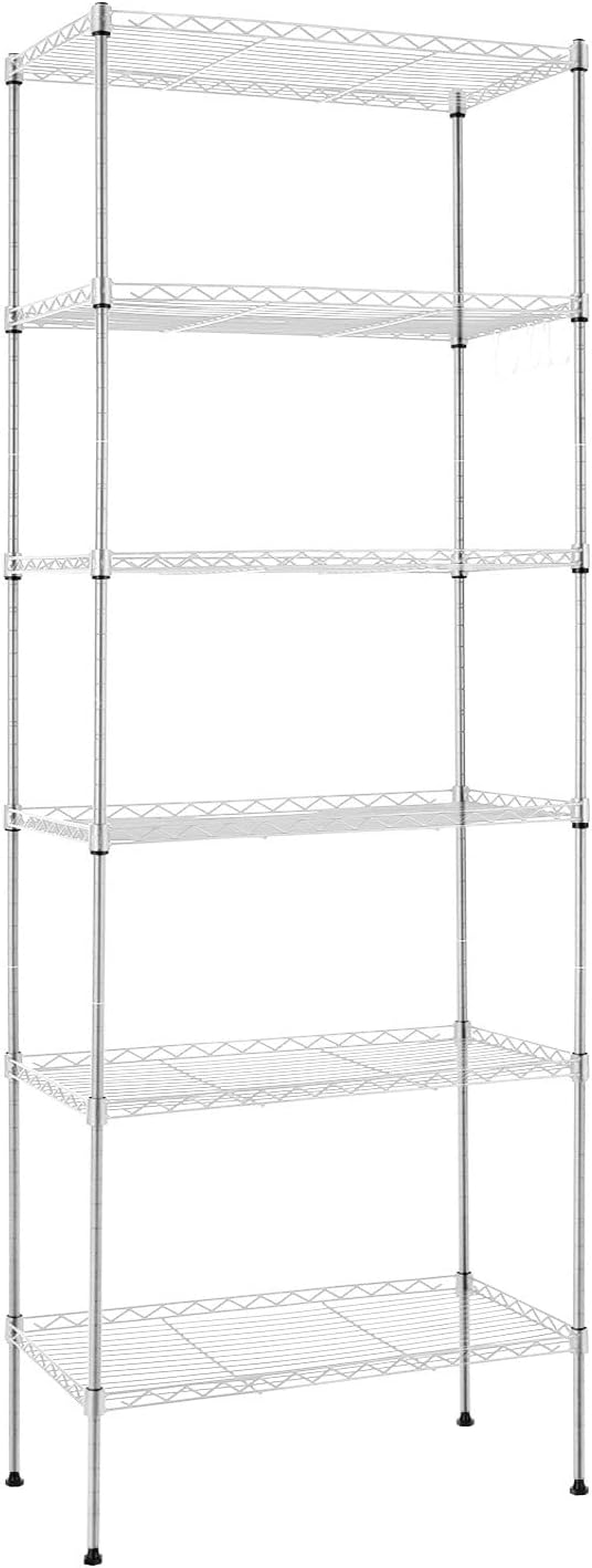 Devo Metal Shelves, 6-Tier Wire Shelving, Shelving Unit with Wheels, Heavy Duty Storage Shelves for Bedroom, Bathroom, Kitchen, Garage, 21" L * 11" W * 63" H (Red)