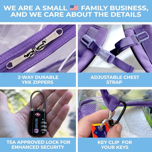 Image of Clear Backpack Heavy Duty XL - H18''xW14''xD8. Has TSA Lock - Purple | PVC Transparent Backpack Has 2-WAY Premium Zipper and Key Holder. Extra Large