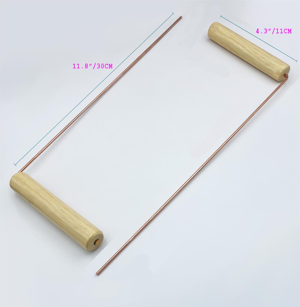 Copper Dowsing Rods - Wooden Handle - 2PCS Divining Rods - Detect Water, Metals, Treasure, Lost Objects, Spirits, Etc. - L-Shaped Rods