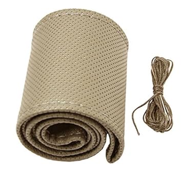 HUUSO Car Steering Wheel Cover | Microfiber Leather | Breathable, Anti Slip | Odourless | Stitchable | Beige for Toyota Etios Cross (2014-2018)