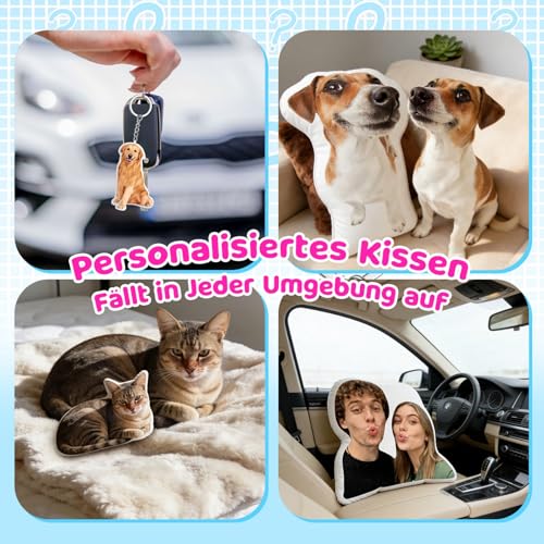 Funmii Kissen mit Foto Bedrucken Lassen, Kissen Personalisiert, Hund Katze Haustier Fotokissen, Kuscheltier mit Gesicht Foto, Lustige Fotogeschenke, Personalisierte Geschenke für Frauen Männer
