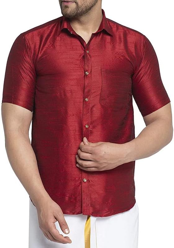 Men's Classic Ethnic Shirt Dupion Silk Plain Casual Fit Tunic Kurta Party Wear