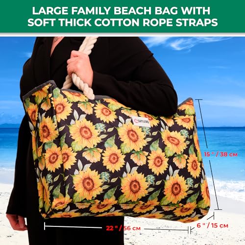 Image of Beach Bag and Pool Bag Has Cooler Pocket, 7 Pockets Total, Zip Top. Family Size Waterproof Beach Tote